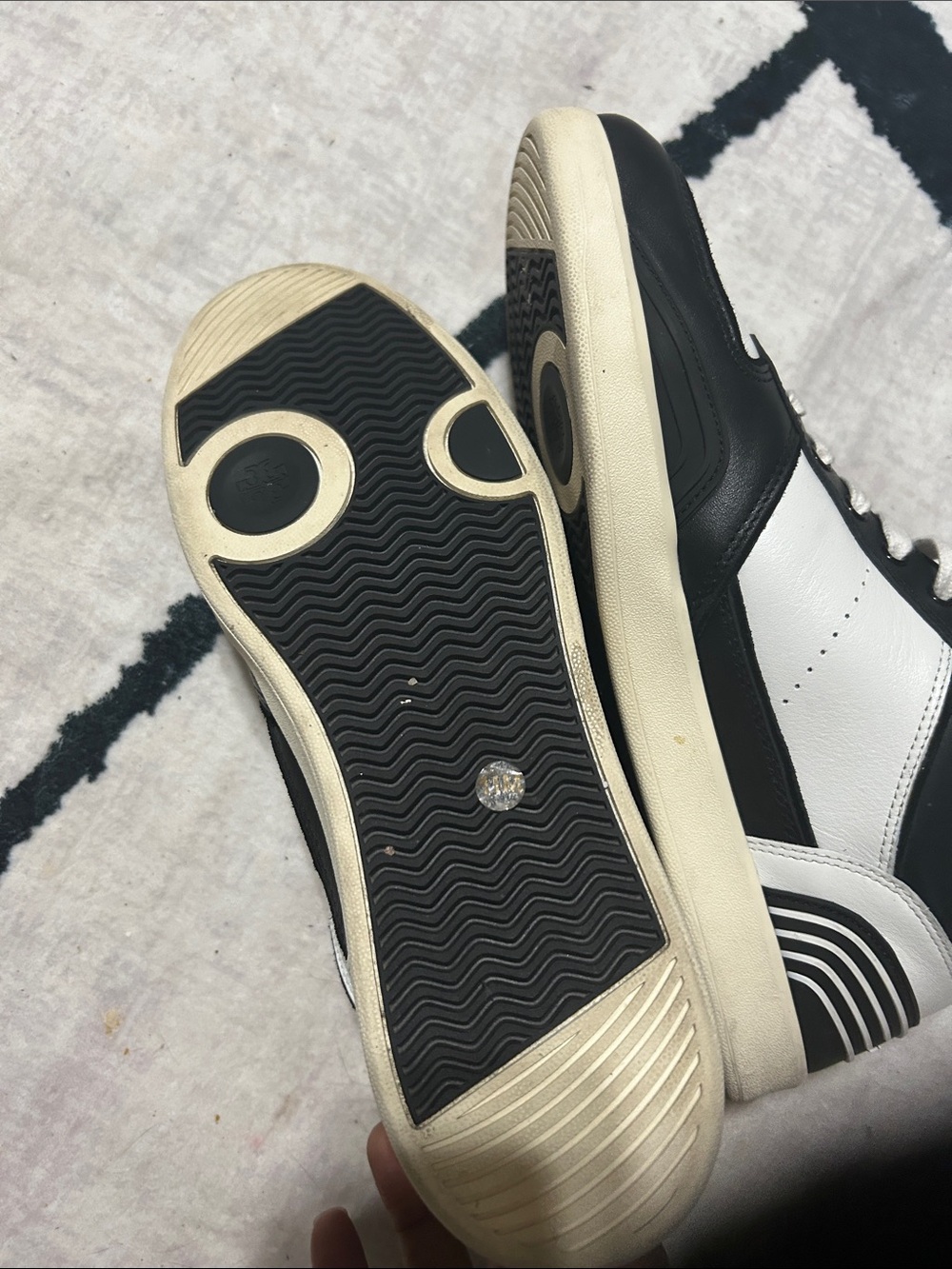 Tory Burch Black & White Leather Low-Top Sneakers - Picture 2 of 4